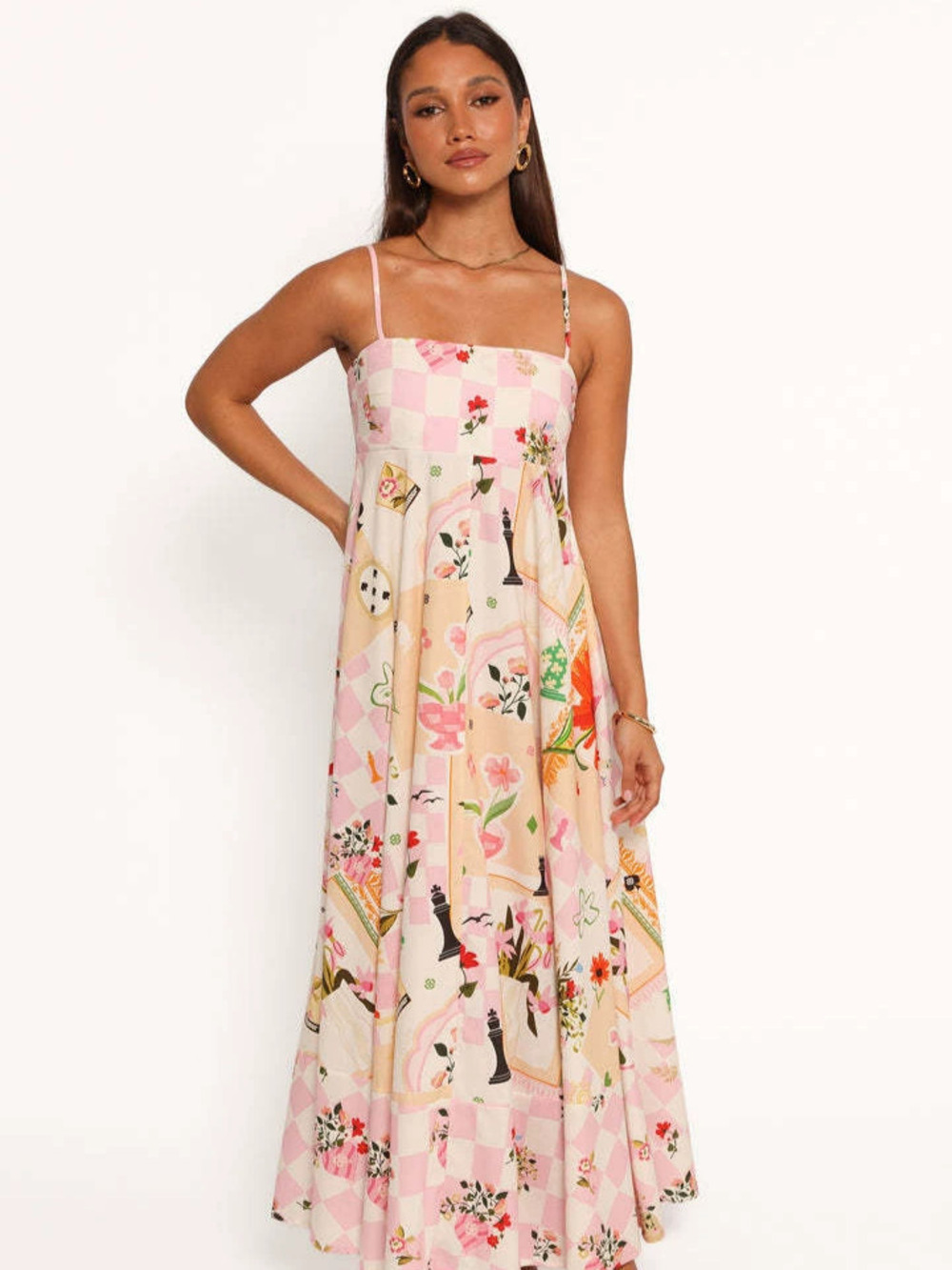 Zara Floral Placement Print Spaghetti Strap Dress With Pockets